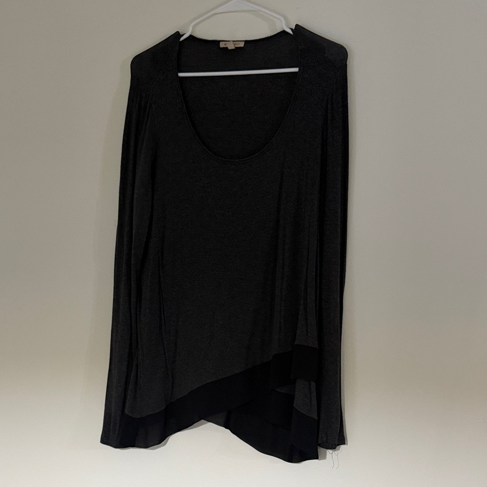 Bordeaux Black and Charcoal Asymmetrical trim Long Sleeve Top